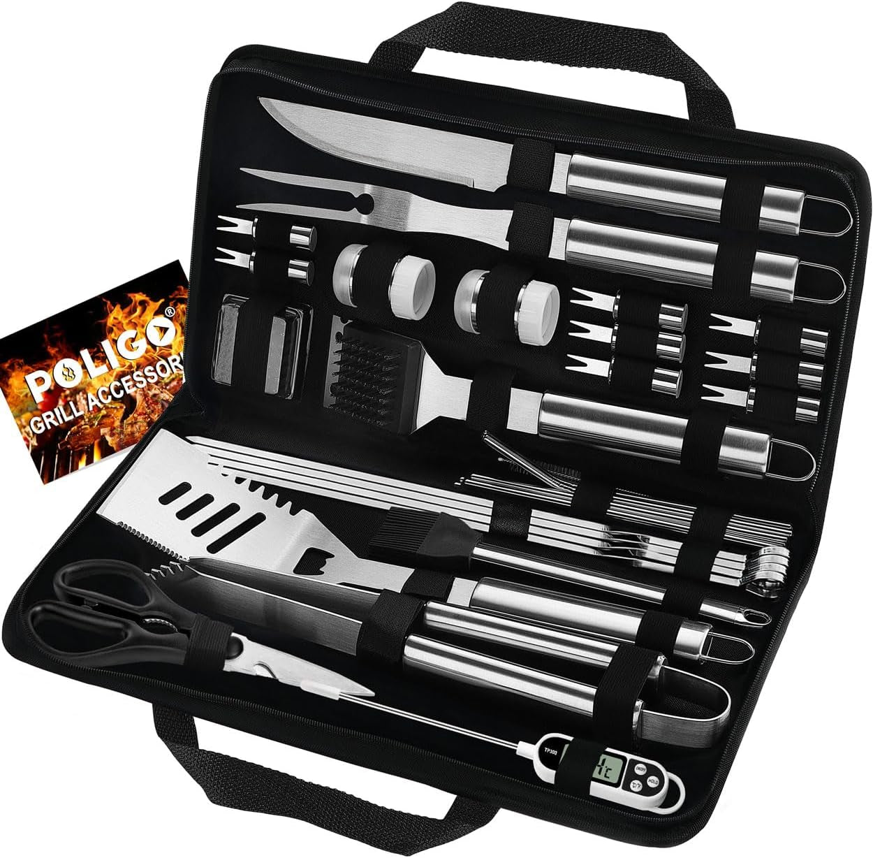 29 PCS BBQ Grill Accessories Stainless Steel BBQ Tools Grilling Tools Set with Storage Bag for Christmas Birthday Presents - Camping Grill Utensils Set Ideal Grilling Gifts for Men Dad Women