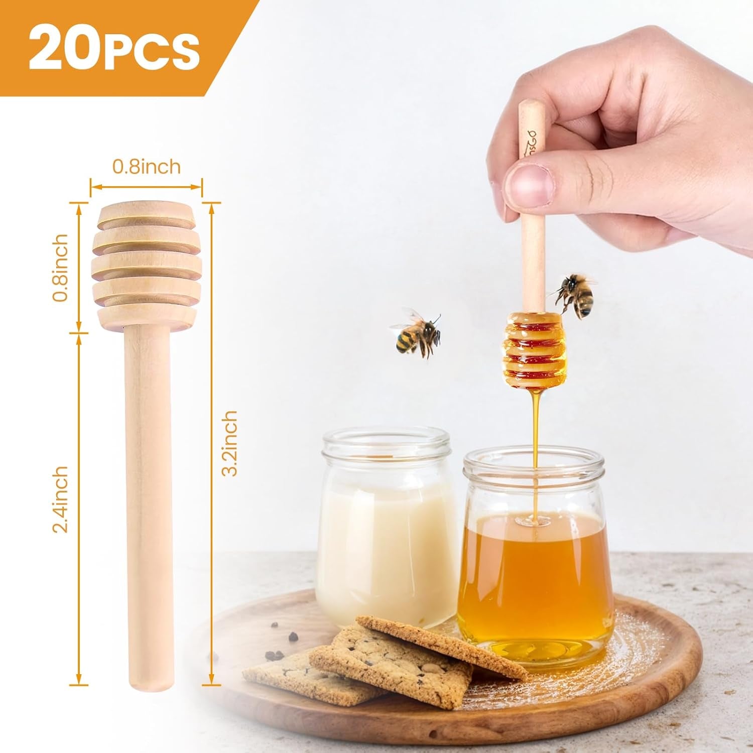 Honeycomb Stick, 36PCS 3 Inch Mini Wood Honey Dipper Sticks Honey Stirrer Honey Wand for Honey Jar Dispense Drizzle Honey, Wedding Party Favors