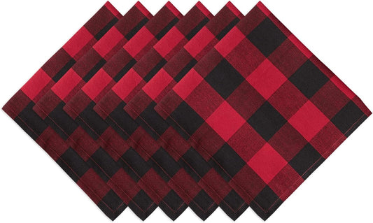 Buffalo Check Collection, Classic Farmhouse Tabletop Set, Napkin Set, 20X20", Red & Black, 6 Piece