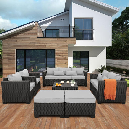 Patio Furniture Sets 7 Pieces Outdoor Furniture Sectional Patio Couches Set Storage Table No-Slip Grey Cushions and Waterproof Covers